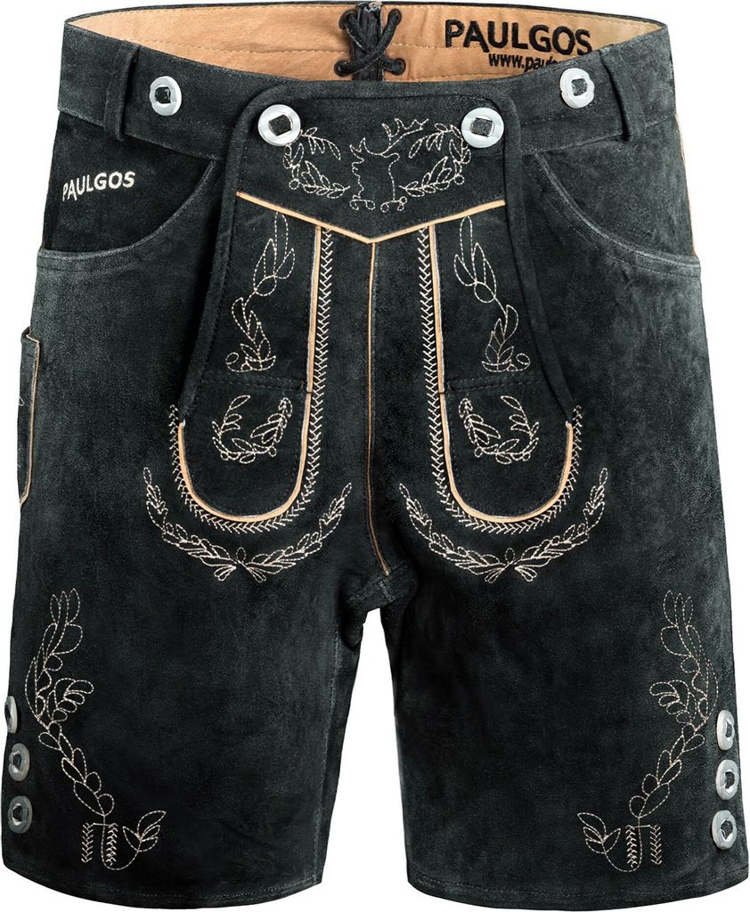 PAULGOS Herren Trachten Lederhose Kurz - HK1 - Echtes Leder - in 3 Farben erhältlich - Größe 44 - 60