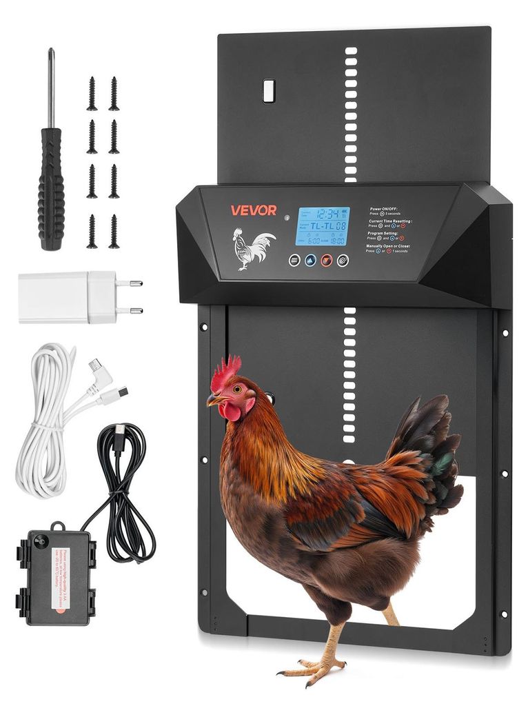 VEVOR, puerta automática para gallinas, con pantalla LCD, Imagen del producto 