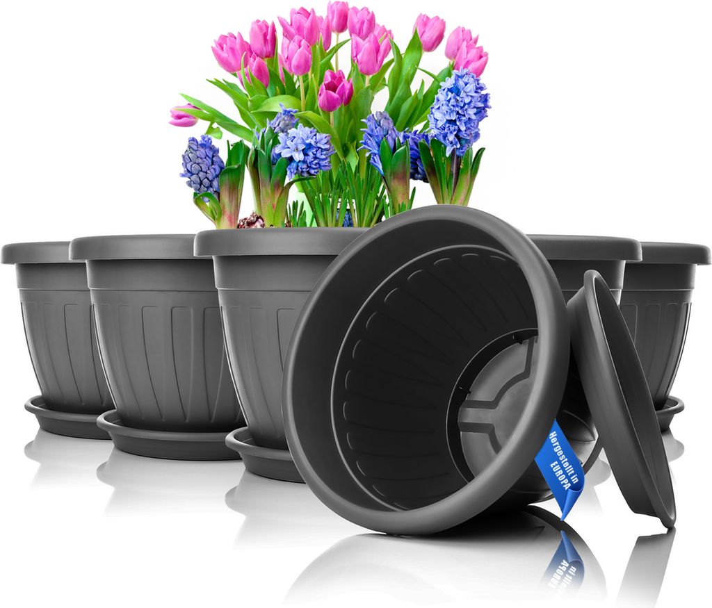 BigDean 6x Blumentopf mit Untersetzer rund ø33xH25 cm Produktbild 