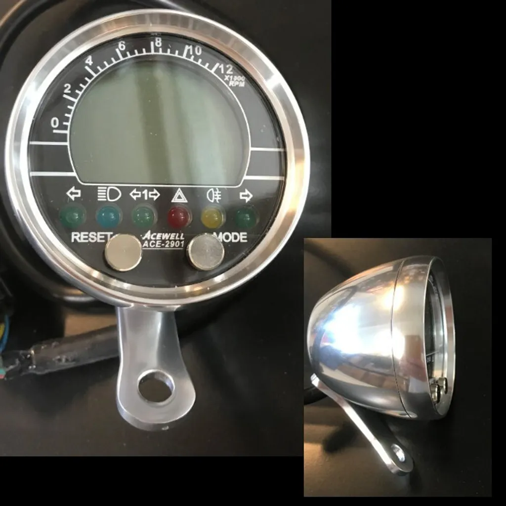 Instrument numérique de bord en aluminium poli pour Café Racer et Bobber
