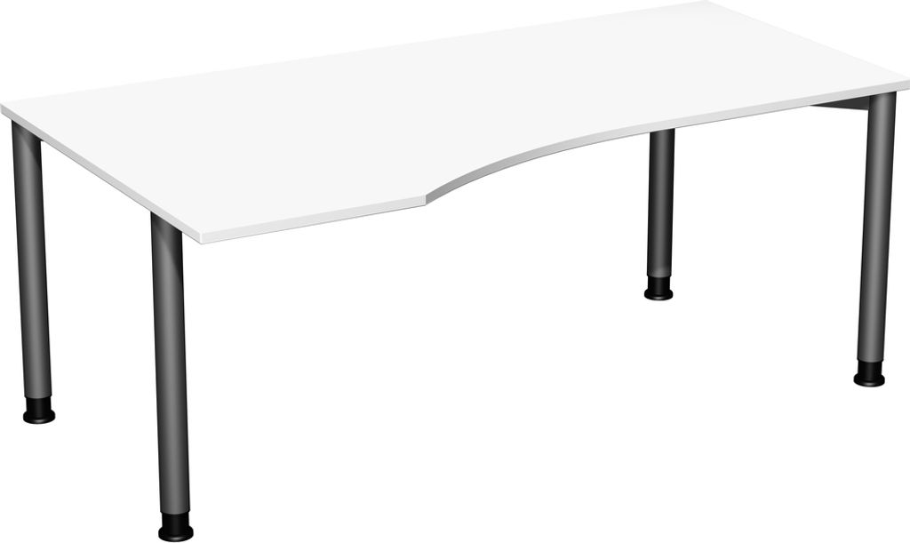 PC-Tisch, links, BxTxH 1600x800-1200x680-820 mm, höhenverstellbar, Platte weiß, Rundrohrgestell anthrazit