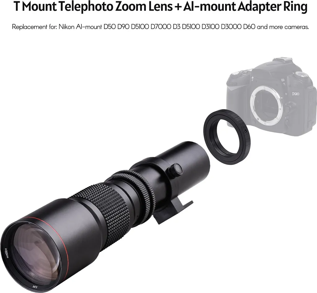 Objectif photo longue focale 500mm f/8 pour appareils numériques A