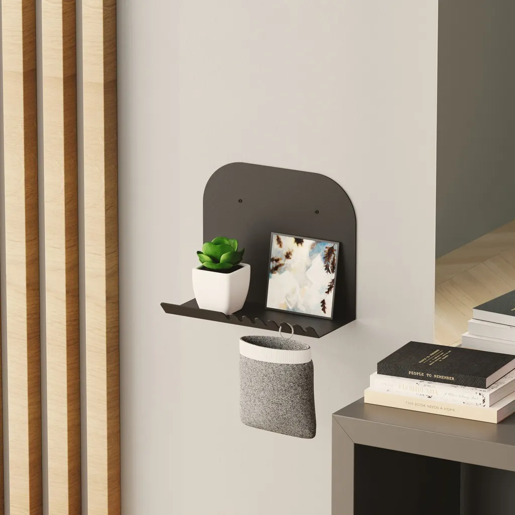 Étagère murale 100% métal noir format compact ultra robuste 28cm