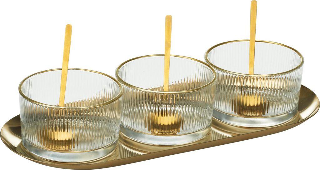 Servierset aus Glas, Goldfarben, 7-teilig, mit Abmessungen Produktbild 