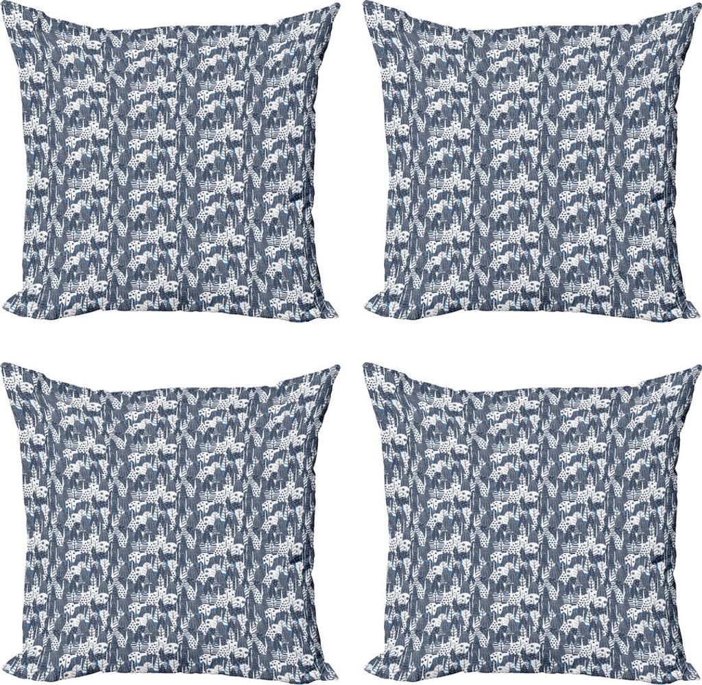 ABAKUHAUS Wald Kissenbezug Set (4 Stück), Abstrakt Mix Bäume Muster, Moderner Doppelseitiger Digitaldruck, 40 cm x 40 cm, Dunkelblau Grau Seeblaue