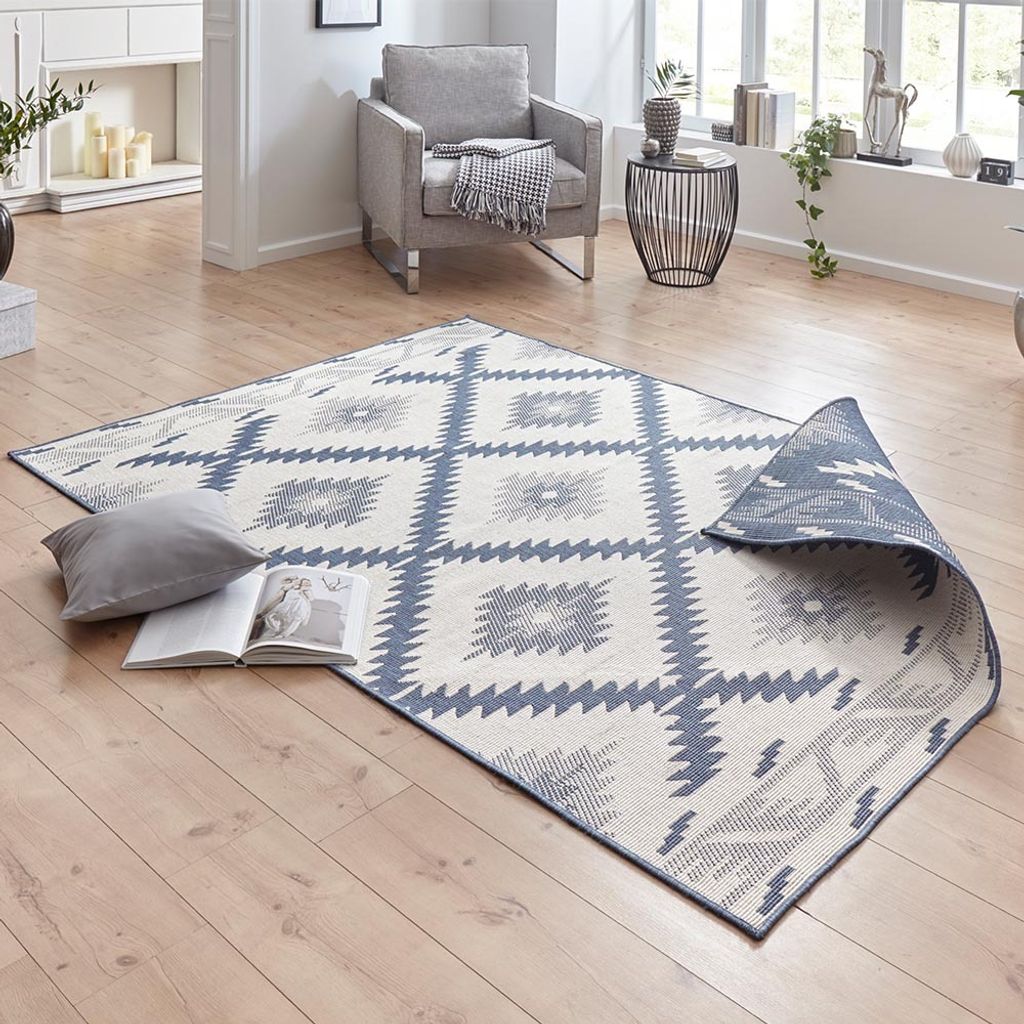 Wendeteppich Malibu Blau Creme In- & Outdoor, Größe:120x170 cm
