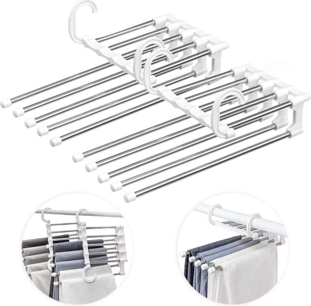 Hosenbügel Platzsparend Mehrfach, 2 Stück Hosen Kleiderbügel aus Edelstahl Ausziehbar, Faltbare Multi Bügel, Magic Hanger Organizer Schrank kle...
