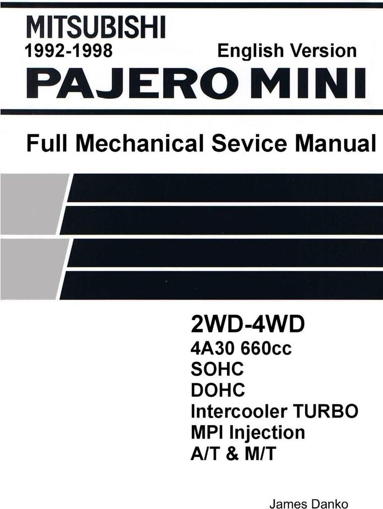 Mitsubishi Pajero Mini 660cc English Mechanical Factory Service Manual