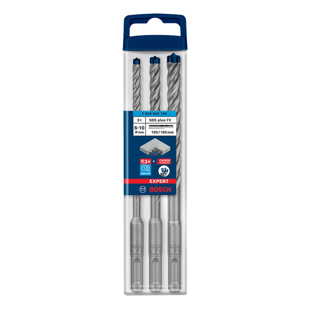 3 forets béton BOSCH 2608900196 SDS Plus 7X EXPERT 6 8 10mm Image du produit 