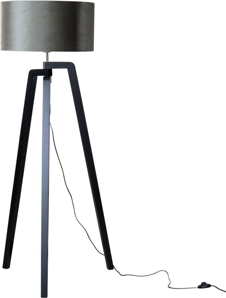 QAZQA - Klassisch I Antik Stehleuchte I Stehlampe I Standleuchte I Lampe I Leuchte Schwarz mit Grünem Samt-Schirm 50cm - Puros I Wohnzimmer I Schl...