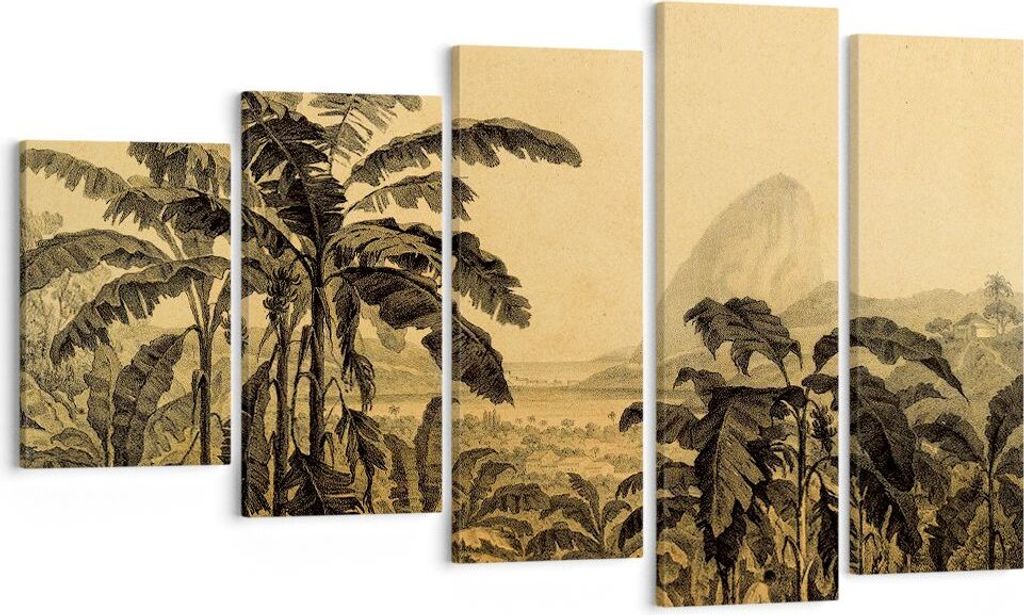 Bild auf Leinwand - Leinwandbild - 5 Teile - Palmen Wald Regnerisch - 100x60cm - Wand Bild - Wanddeko - Wandbilder - Leinwanddruck - Bilder - Wandd...