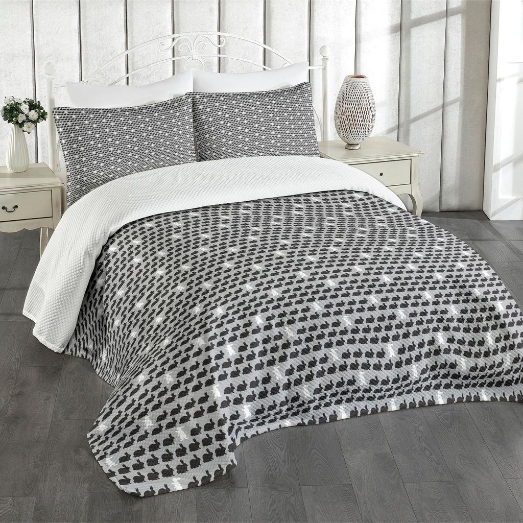 ABAKUHAUS Hase Tagesdecke Set, Kaninchen-Muster eine andere Farbe in Graustufen Art Herausragend, 220 x 220 cm, Pale Grau Koksgraue