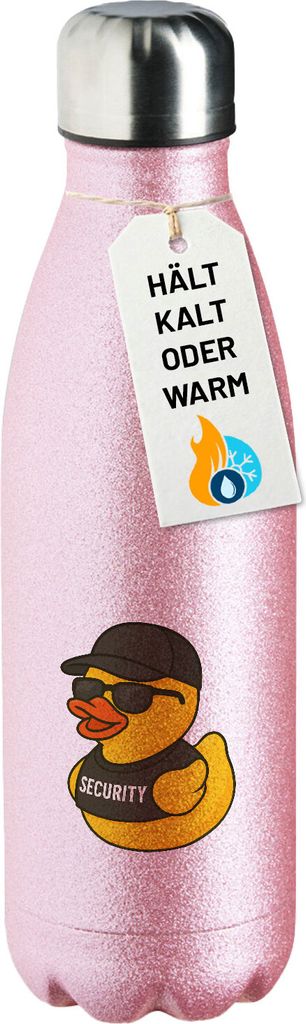 Huuraa Trinkflasche Quietscheente Security Comic Gummiente 500ml Pink Edelstahl Wasserflasche Trinkflasche Geschenkidee