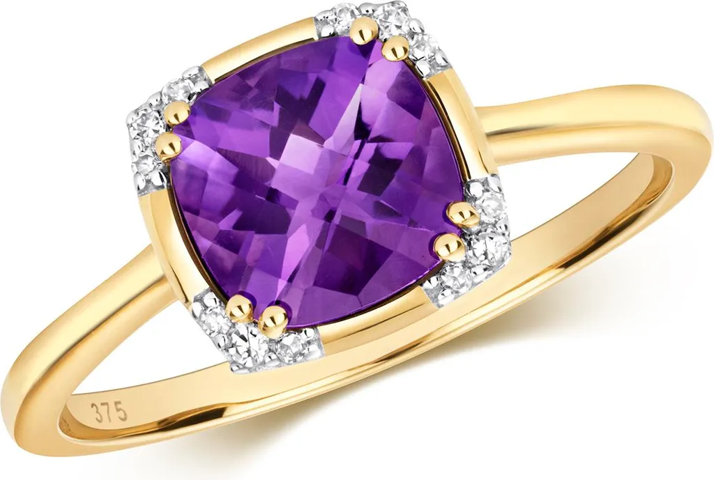 Bague Solitaire Améthyste et Diamant en Or Jaune pour Femme Taille 54
