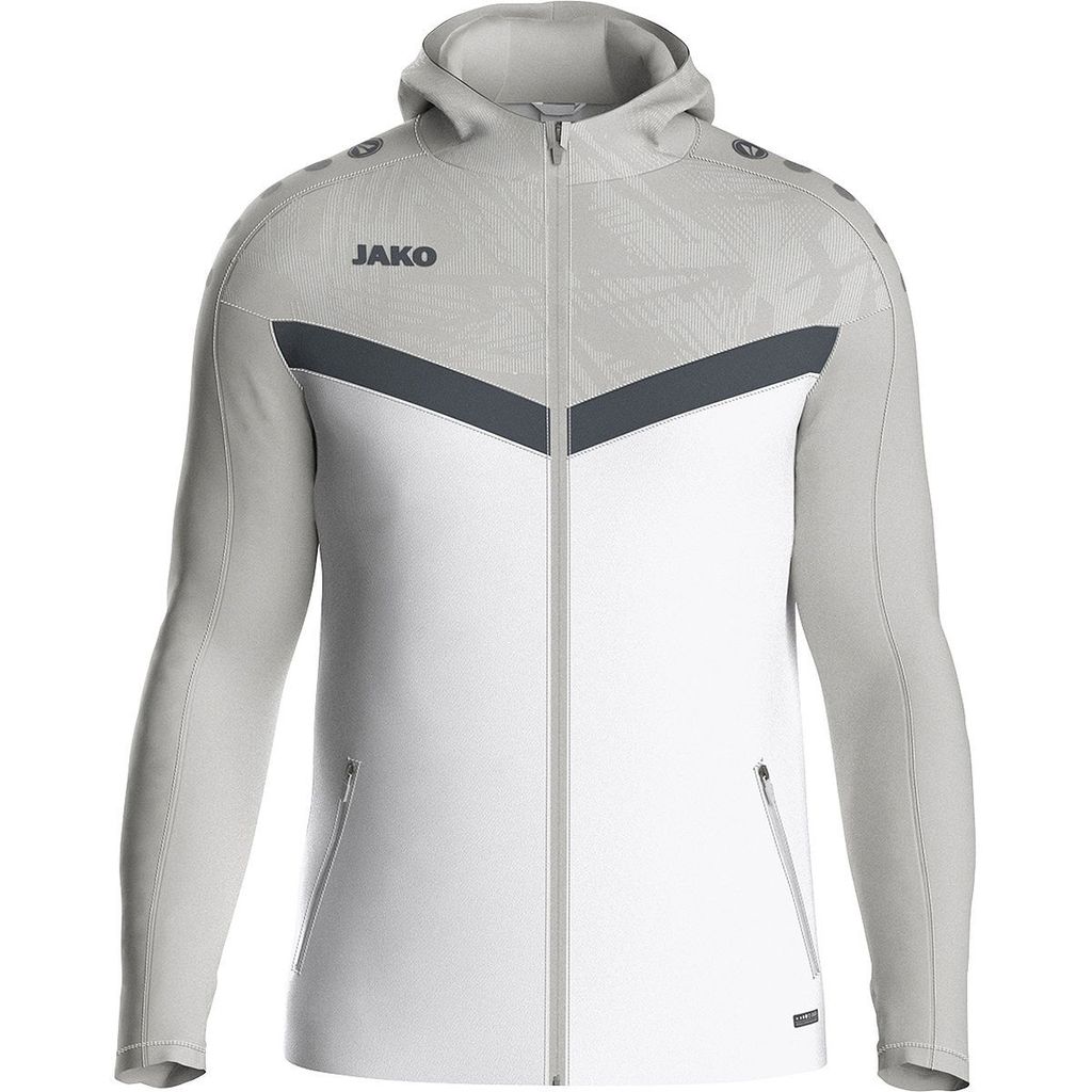 JAKO Uni Kapuzenjacke Iconic, Farbe:weiß/soft grey/anthra light, Größe:S