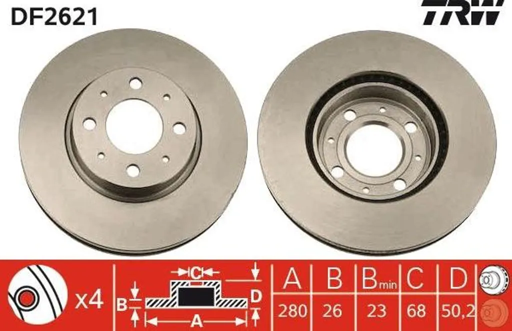 Disque de frein TRW DF2621 haute performance compatible avec Volvo 850