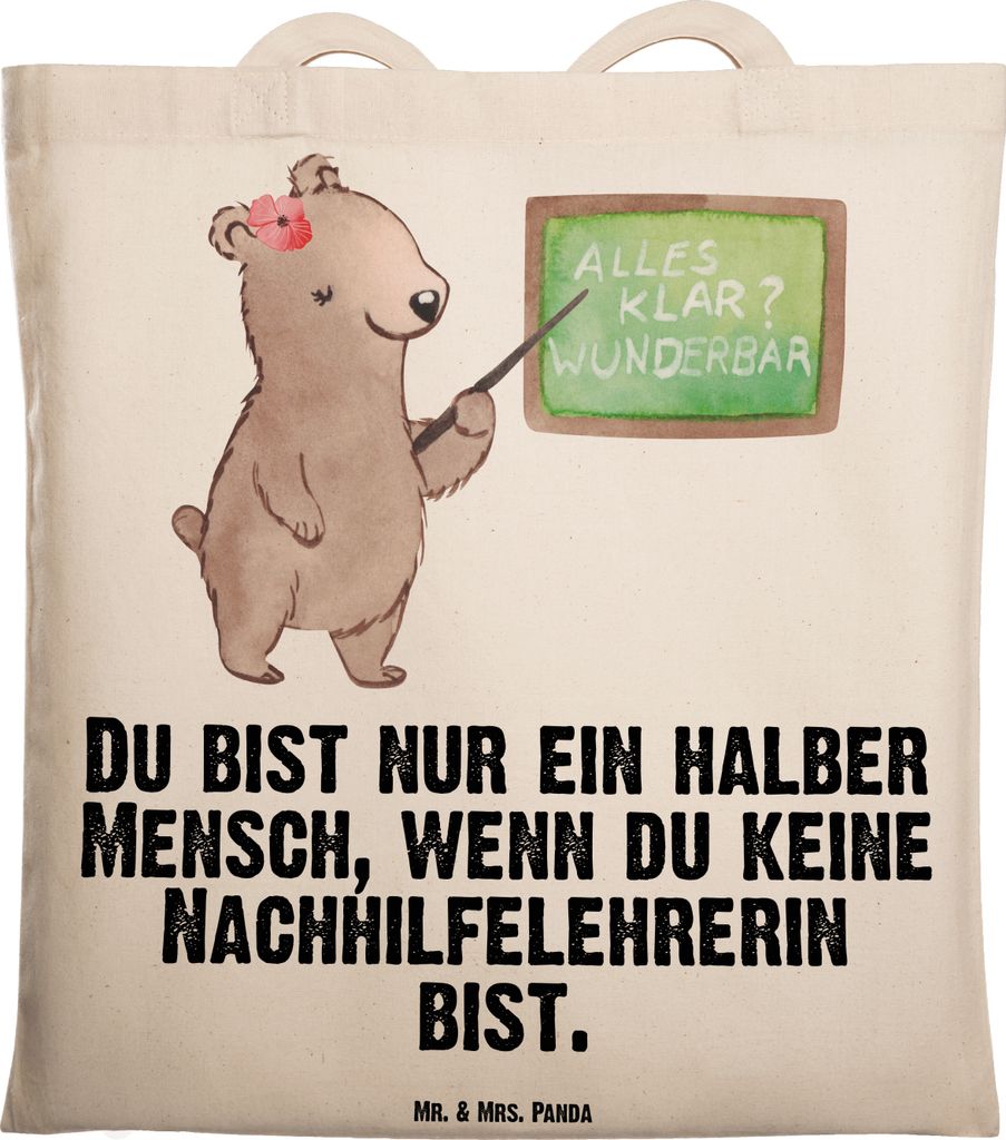 Mr. & Mrs. Panda Baumwolltasche Nachhilfelehrerin Herz - Transparent - Geschenk, Tasche, Tote Bag, Lustig, Jutebeutel, Witzig, Nachhilfeschule, Spr...