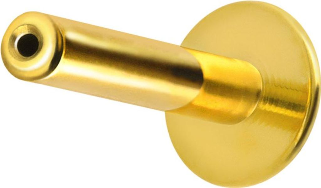 Ohrpiercing, Nasenpiercing Titan Labret mit Push Fit ohne Kugel ABGERUNDETE PLATTE Gold Stablänge: 6mm | Stabstärke: 1mm