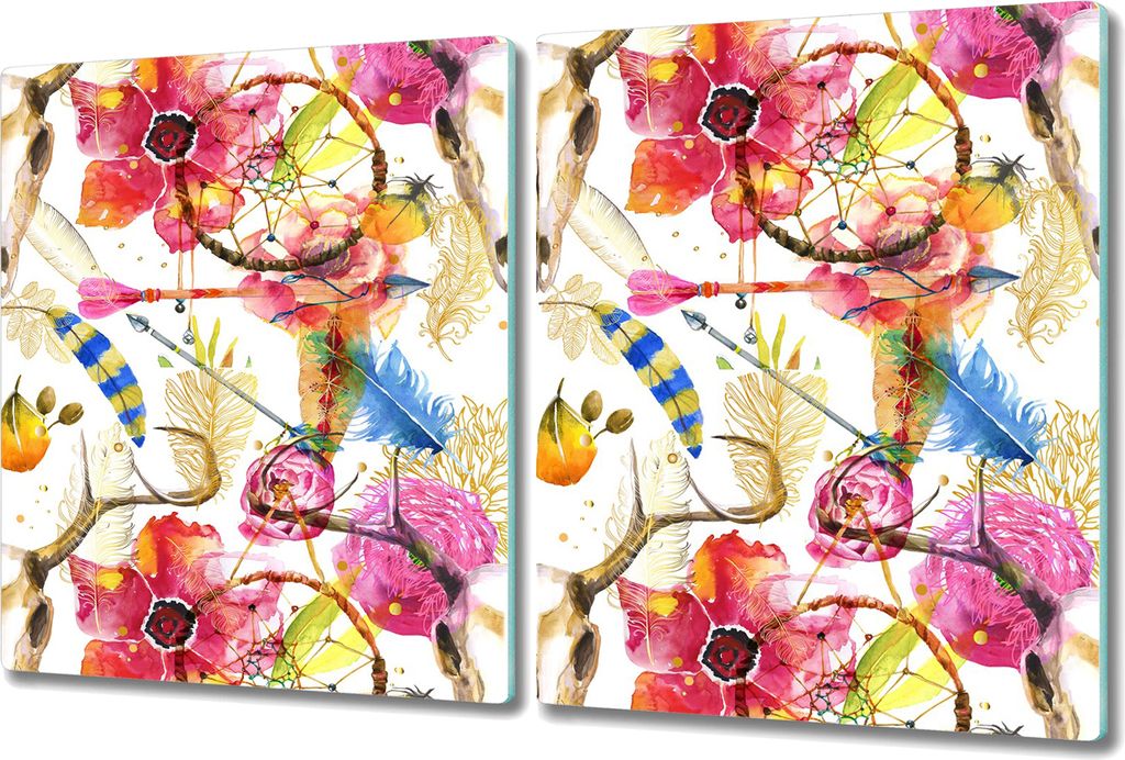 Glas-Herdabdeckplatte Glaskeramikkochfeld-Abdeckung Spritzschutz - 2x 40x52 cm - Schädel Bunte Rosa