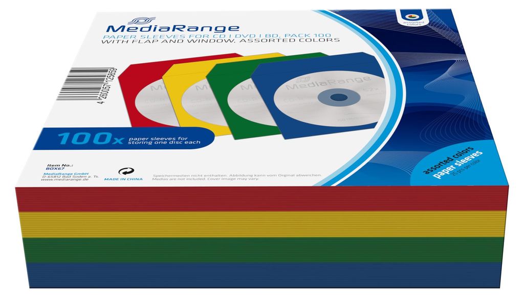 CD/DVD Papierhüllen Color-Pack (100 Stück, Bulk) Produktbild 
