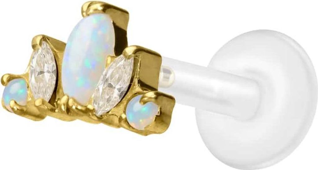 Ohrpiercing, Nasenpiercing PTFE Labret mit Innengewinde + Titan-Aufsatz LOTUSBLÜTE Gold Stablänge: 7mm | Stabstärke: 1,2mm