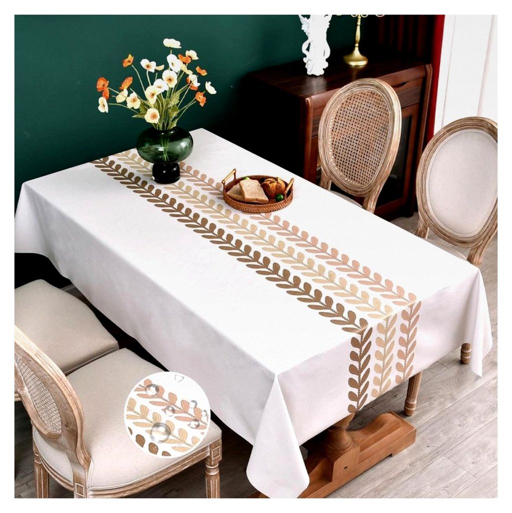 Wachstuchtischdecke PVC 137 x 185 cm, eckige Tischdecke für den Außenbereich, wasserfest und abwischbar (Kaffeeblätter)