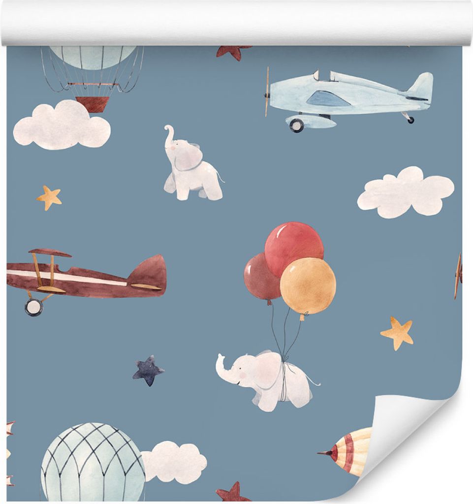 10m VLIES TAPETE Rolle Kinderzimmer Flugzeuge Luftballons Sterne Bunt XXL