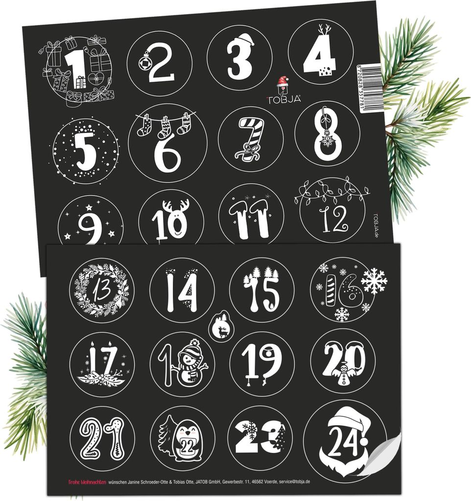 Adventskalender Zahlen Aufkleber - 24 Sticker Zahlenaufkleber 1-24 Weihnachten | Einzigartige Adventsaufkleber für besondere Momente | Adventkalen...