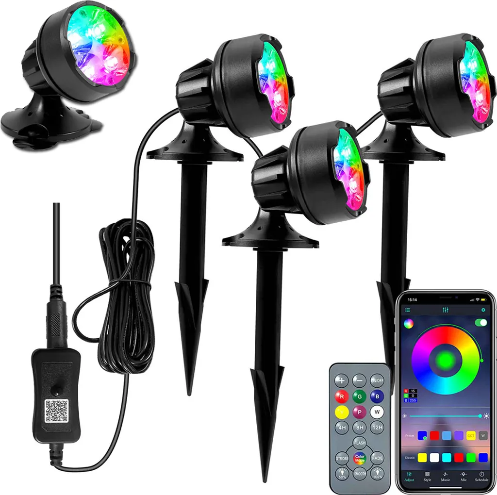 Lampe de Bassin Étanche IP68 Anti-Corrosion 3 Spots RGB Smart Control