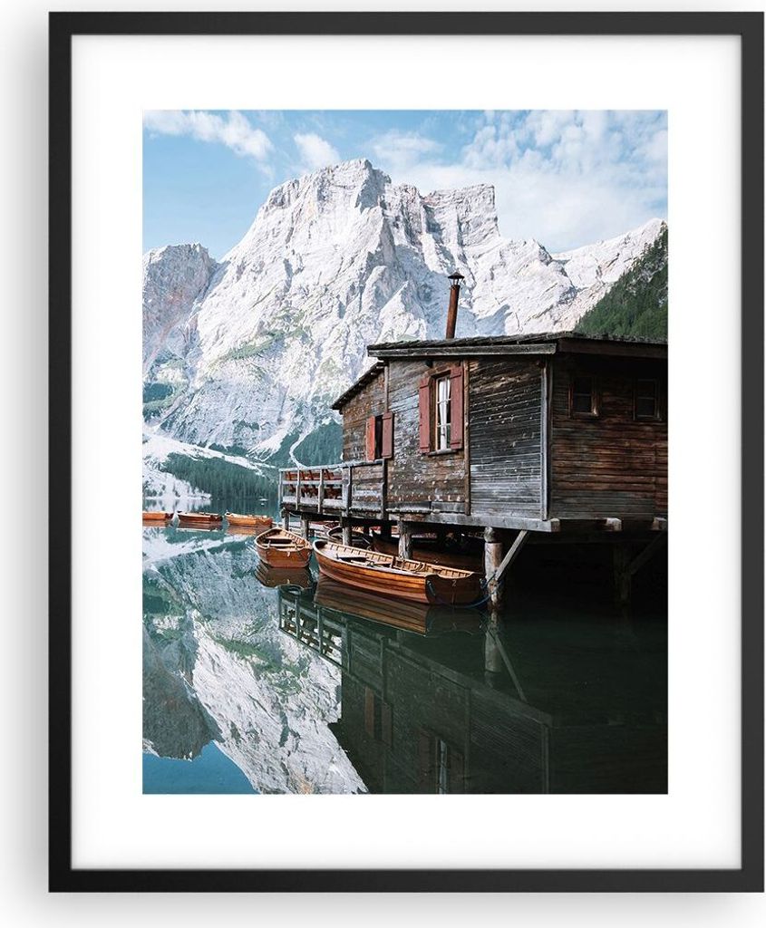 Gerahmtes Poster - Schwarzer Rahmen - Cottage Oben Der See - 40x50 cm - Wand Bild - Wanddeko - Wandbilder - Kunstposter - Wandposter - Bilderrahmen...