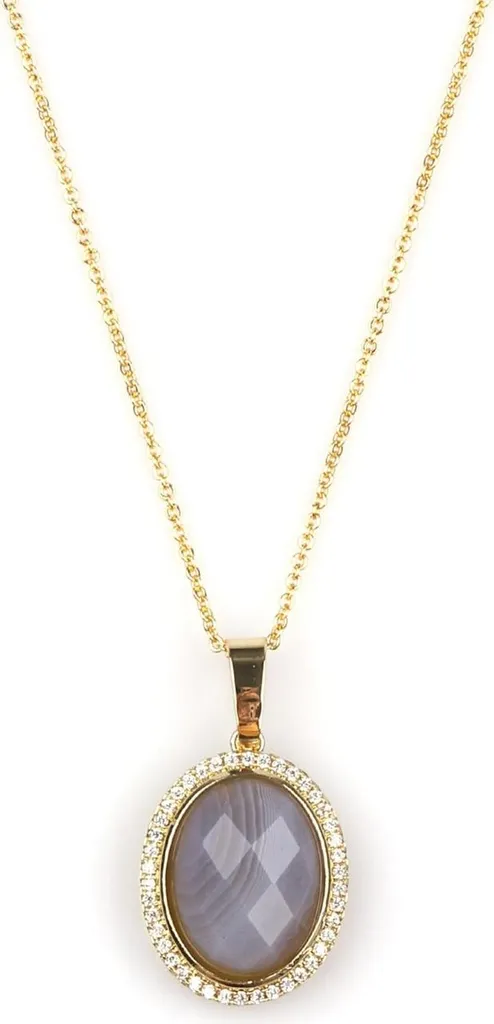 Collier agate naturelle véritable : pendentif ovale et finition dorée