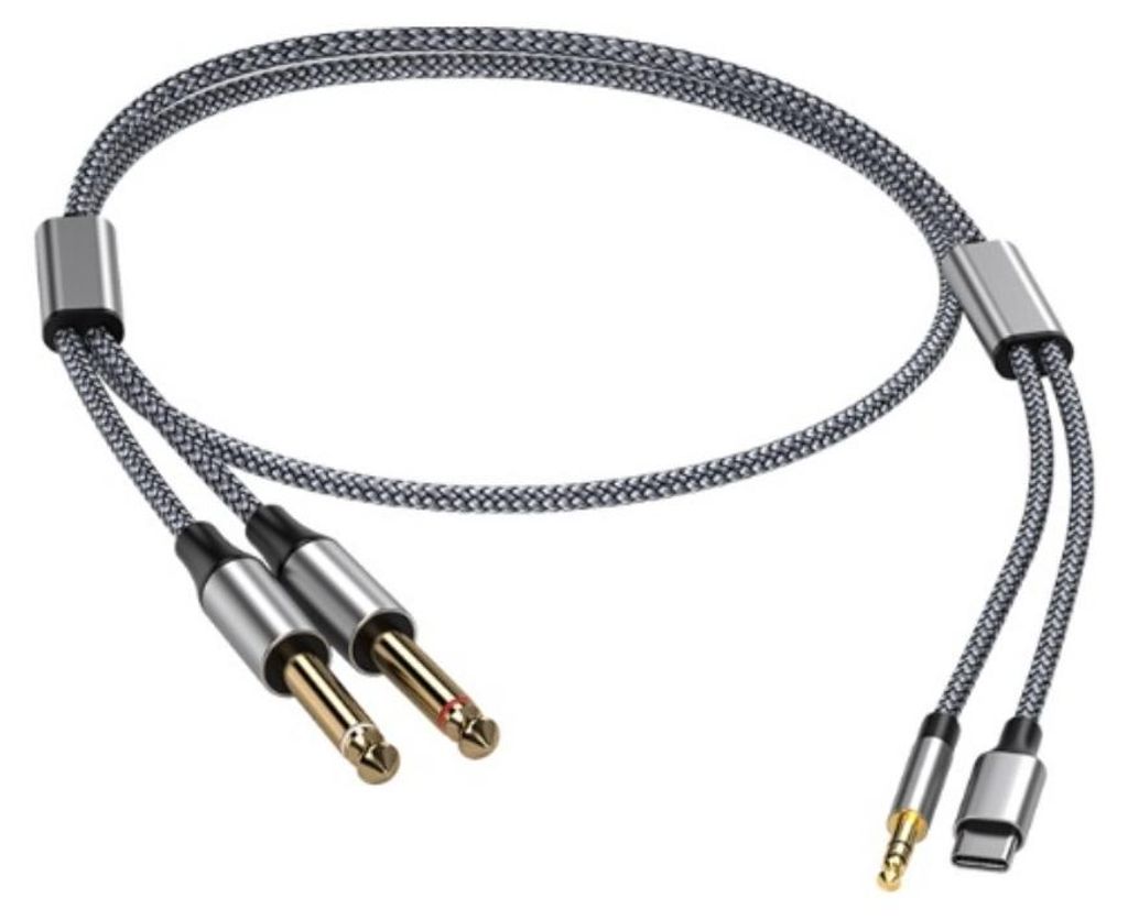 INF 3-in-1-Audiokabel mit zwei 6,35-mm-Klinkenanschlüssen – Geflochtene Legierung, DAC-fähiger HiFi-Konverter für Lightning-, USB-C- und 3,5-m...