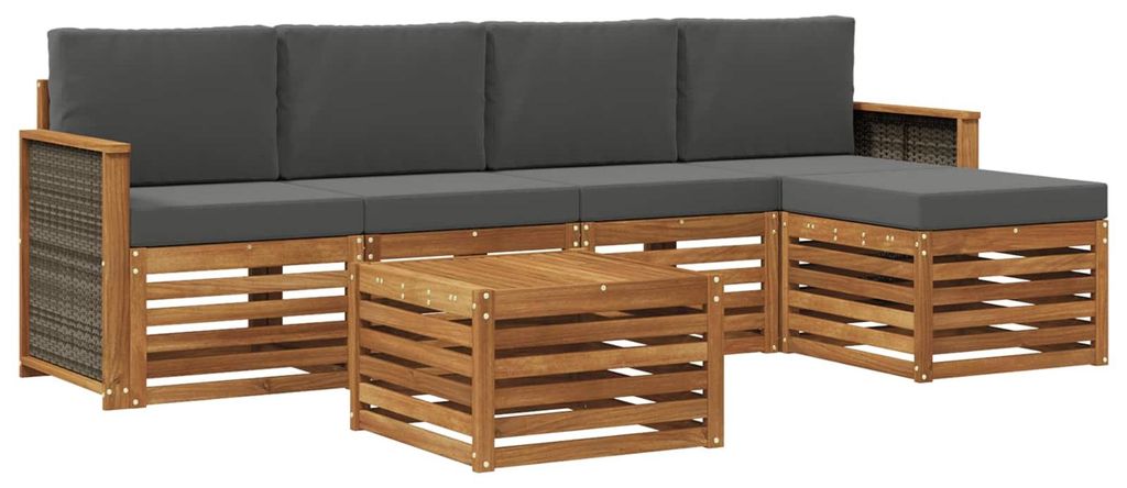 vidaXL Outdoor-Sofagarnitur mit Kissen 6 pcs Natur und Anthrazit