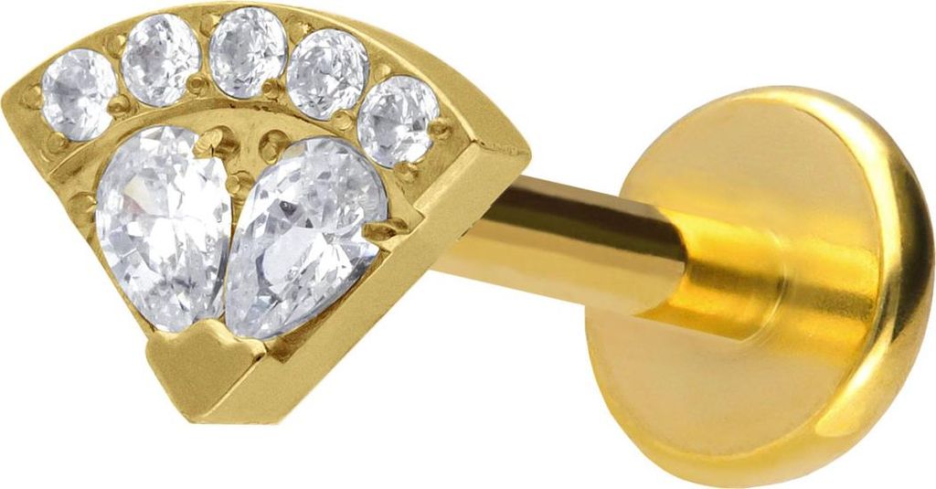Ohrpiercing, Nasenpiercing Titan Labret mit Push Fit KRISTALLFÄCHER Gold Stablänge: 10mm | Stabstärke: 1mm