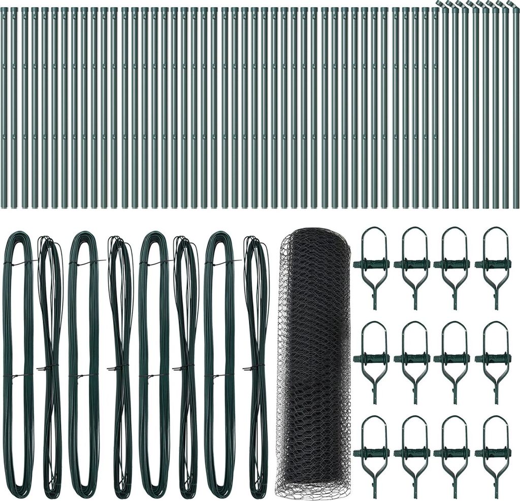 Eleganten-Stil Sechseckzaun Grau 0.8x100 m Stahl, Zaunpfosten 13 Stück Grün Ø32 mm 120 cm verzinkter Stahl - Zaunzubehör DE441484