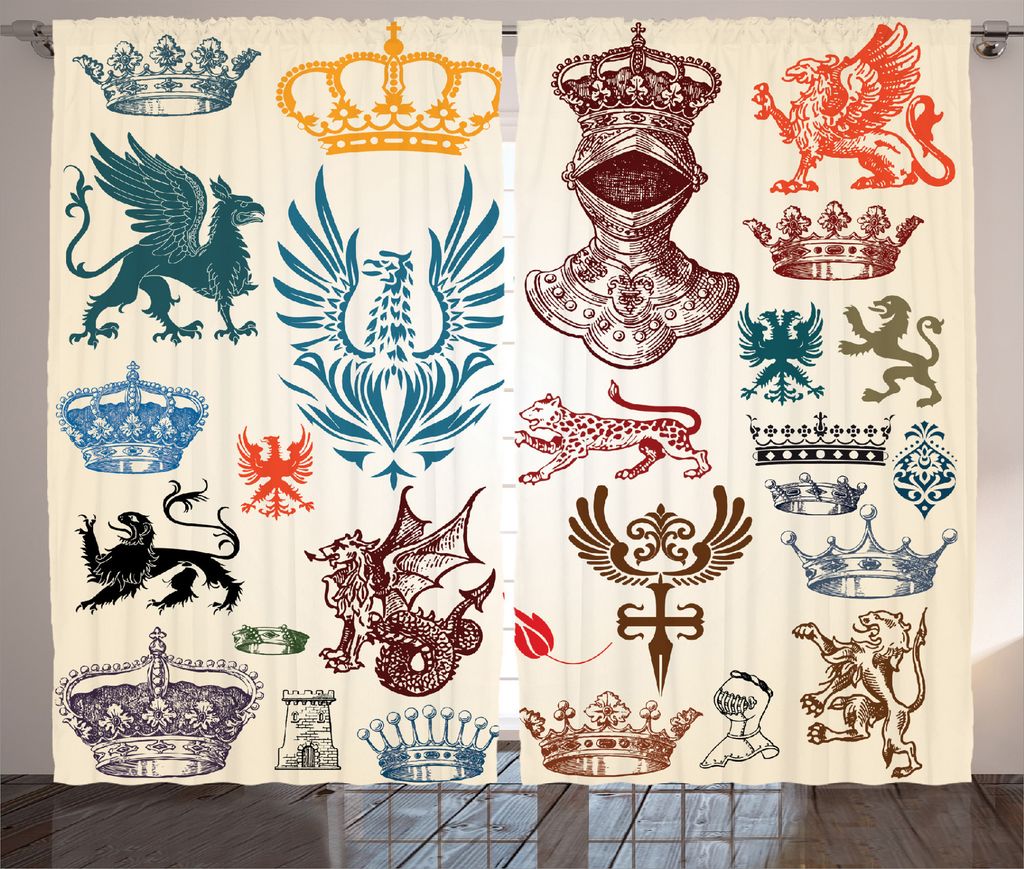 ABAKUHAUS Mittelalterlich Rustikaler Gardine, Barocke antike Ikone, Schlafzimmer Kräuselband Vorhang mit Schlaufen und Haken, 280 x 225 cm, Mehrfa...