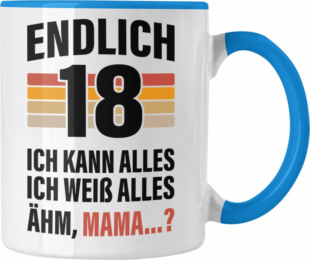Trendation - 18. Geburtstag Junge Mädchen Tasse 18 Jahre alt Sohn Tochter Geschenkidee (Blau)