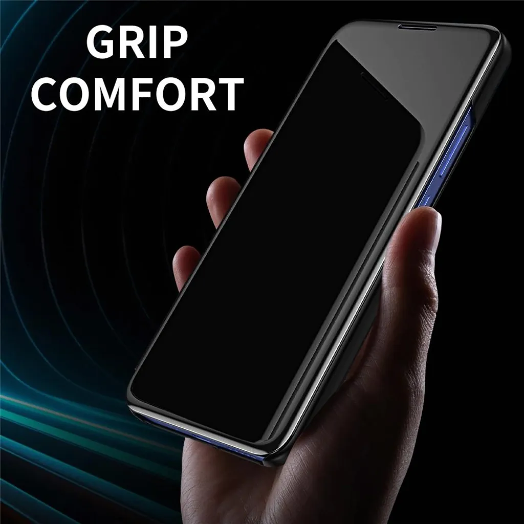 HAOYE Cover Con Specchio Per Xiaomi Redmi Note 12 4G | Flip Case Con Supporto E Smart View | Oro