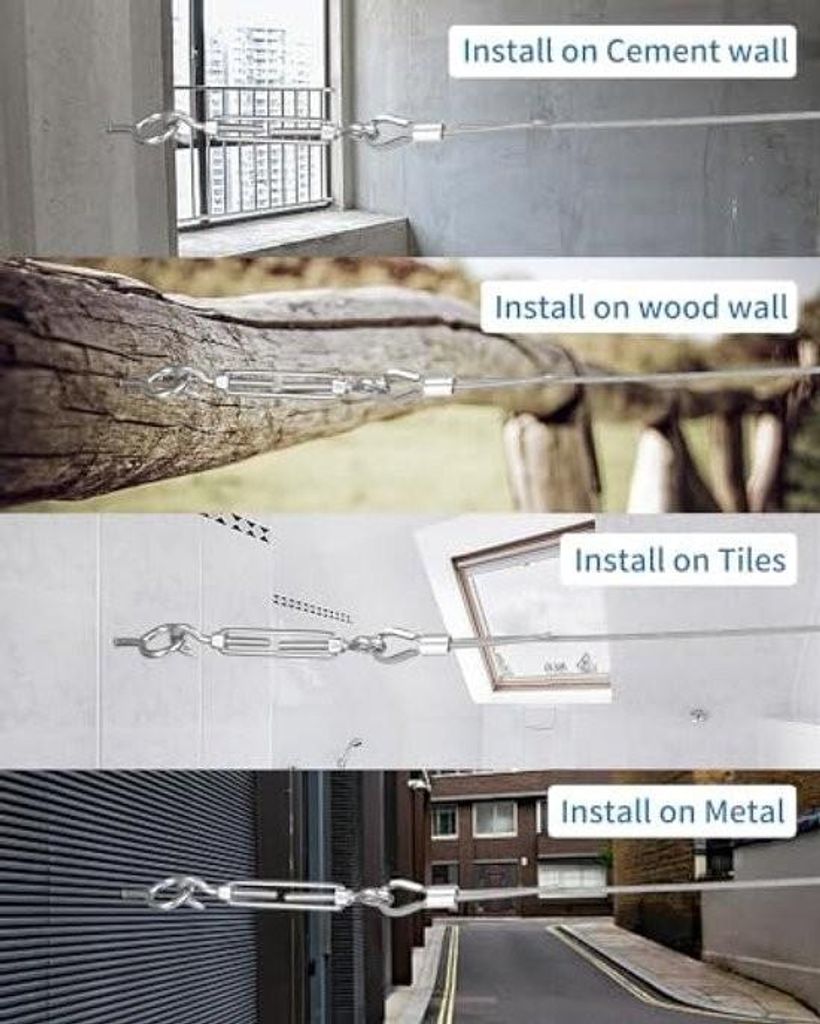 3 mm Stahlseil-Set, 35 m, Drahtseil, Kletterhilfe aus Edelstahl 304, Spannseil, Stahlseil mit Ösen, für Gardinenseile, Wäscheleinen, Kletterpfla...