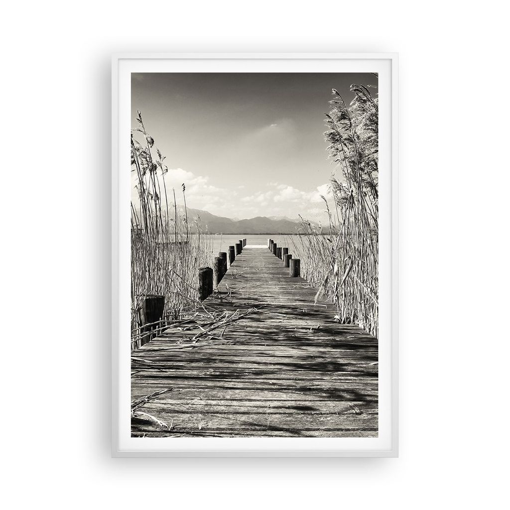 Gerahmtes Poster - Weißer Rahmen - Brücke Pier Sepia - 70x100 cm - Wand Bild - Wanddeko - Wandbilder - Kunstposter - Wandposter - Bilderrahmen - ...