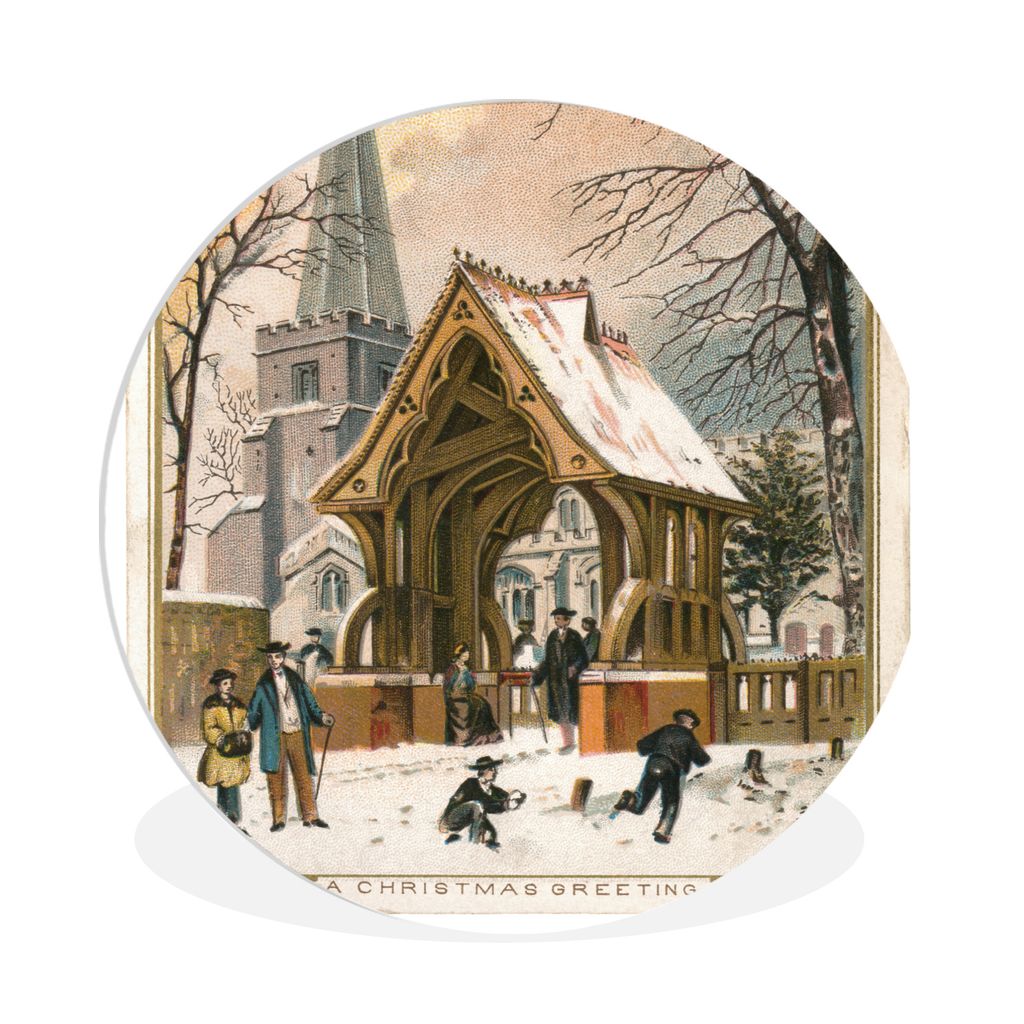 MuchoWow Rundes Wandbild - Runde Bilder Weihnachten - Winter - Retro Ø 30 cm Kreis Wanddekoration Kunststoff - Wandkreis - Wandschmuck - Schlafz...