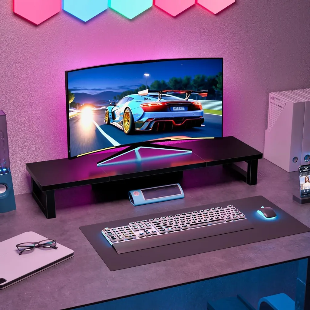 Support de moniteur double noir 91x26cm pour bureau et télétravail