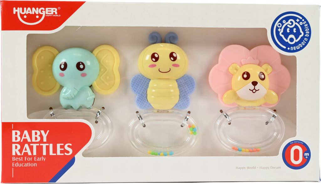 Baby Rasseln Set 3 Stück - Sensorisches Spielzeug & Greifling für Neugeborene Motorik