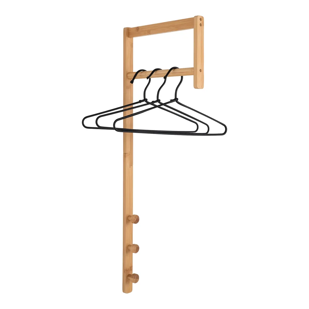 Porte-manteau Mural Trento 82cm Marron Clair - Structure Robuste Bambou - 3