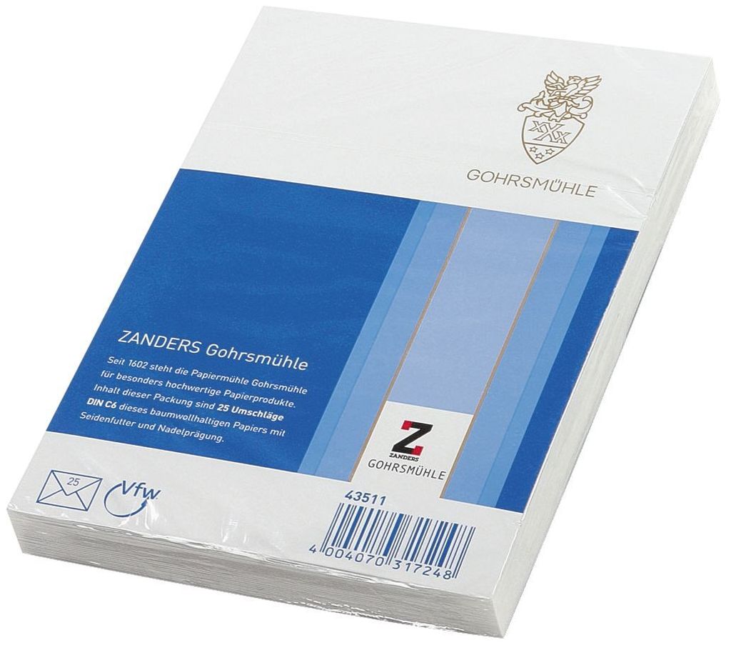 GOHRSMÜHLE Briefumschlag Bankpost DIN C6 80 g/qm hochweiß 25 Briefumschläge