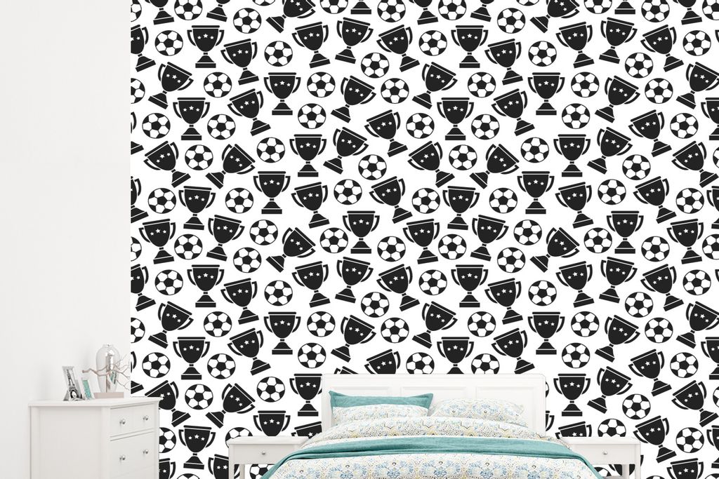 MuchoWow Fototapete für Wohnzimmer oder Schlafzimmer Wandtapete Vinyl Motivtapete Muster - Fußball - Pokal - Jungen - Kinder - Kind - 245x220 c...