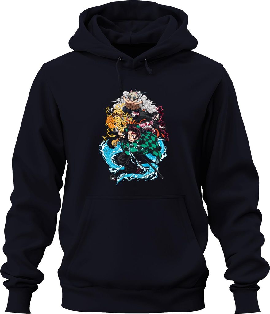 Kimetsu no Yaiba Tanjiro Nezuko Zenitsu Inosuke Anime Geschenk Uni Hoodie Kapuzenpullover, Navy, XL