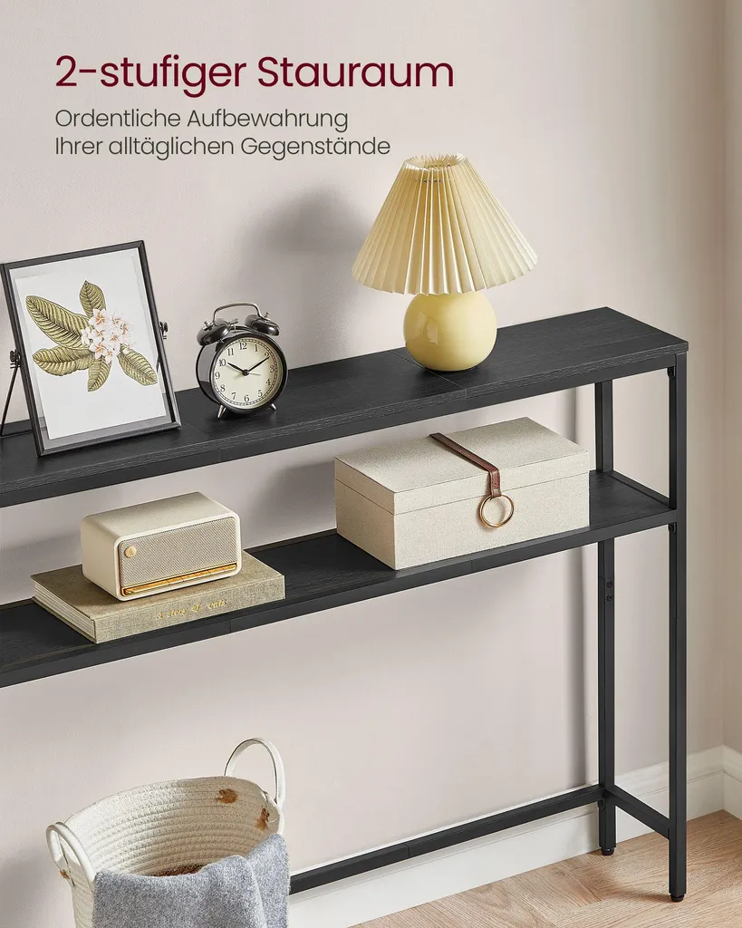 Table basse étroite gris anthracite et noir d'encre avec 2 tablettes - 3