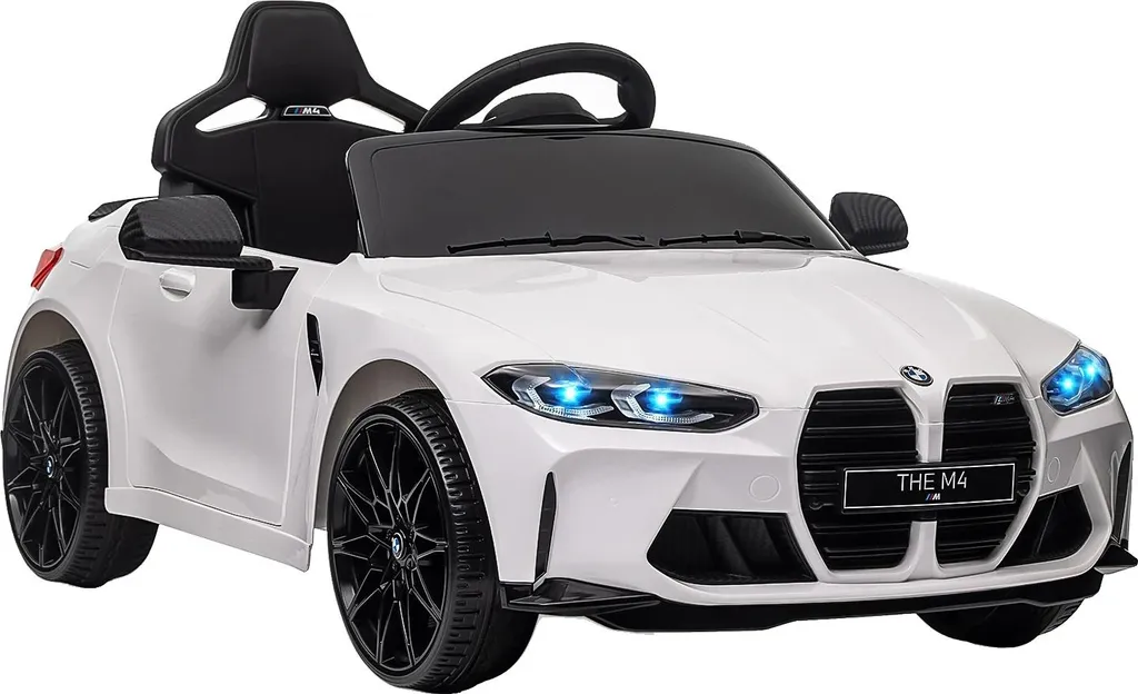 Voiture enfant électrique blanche pour sorties extérieures avec parents