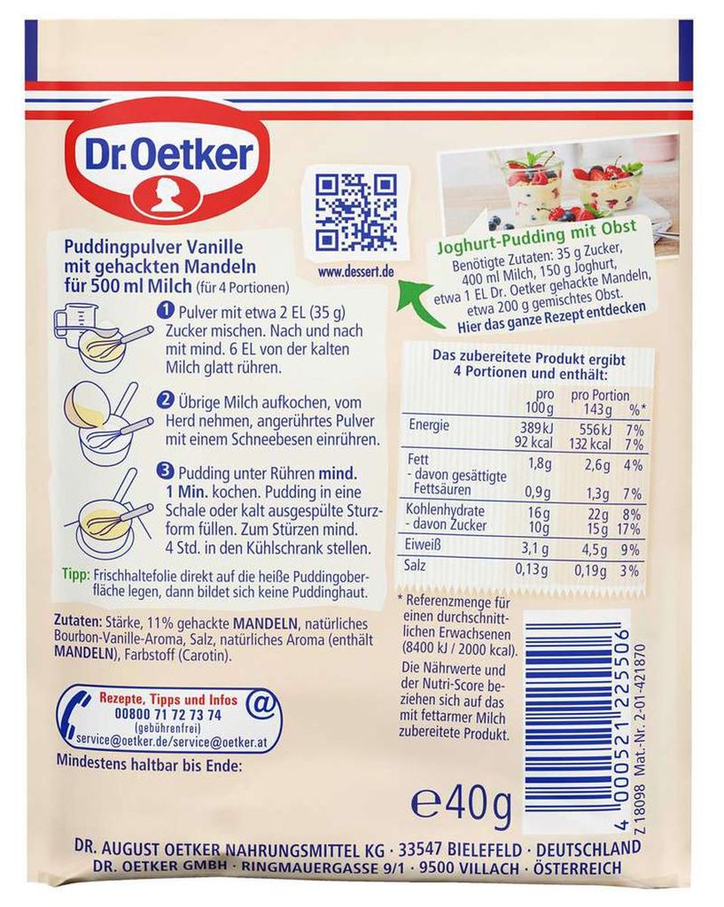 Dr. Oetker Gala Feiner Vanille-Mandel-Pudding Produktbild 